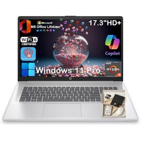 HP 2025 New 17 Touchscreen Laptop Computer - w/Office Lifetime • 17.3" HD+ Anti Glare Display • AMD Ryzen 5 7430U CPU• Wi-Fi 6 • Win 11 Pro • Copilot • for Business & Student (64GB RAM | 2TB SSD)