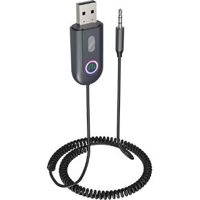 [Upgraded] AUX to Bluetooth 5.3 Adapter for Car, Bluetooth Receiver USB 2.0 to 3.5mm Jack Kit for Car Audio/Home Stereo/Speaker, Hands-Free Calling/Music Streaming, Auto On, USB-Powered