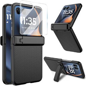 for Motorola Razr 2025/2024 Case with Stand & Hinge Protection & Front Screen Protector, Rugged Bumper Case Shockproof Full-Body Protective Cover for Moto Razr 2025/2024 (Red)