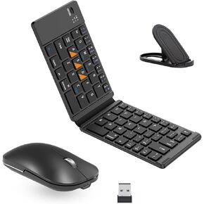 Foldable Keyboard and Mouse, Folding Bluetooth Keyboard Mouse Combo, BT5.0/BT3.0/2.4G, USB-C Rechargeable Portable Combo for Travel and for Laptop iPads Tablets iOS Andorid- Black Upgrade