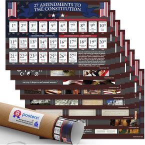 Quarterhouse 27 Amendments to the US Constitution (Bill of Rights Included) Poster Set, Social Studies Classroom Learning Materials for K-12 Students and Teachers, Set of 8, 12 x 18 Inches, Extra Durable