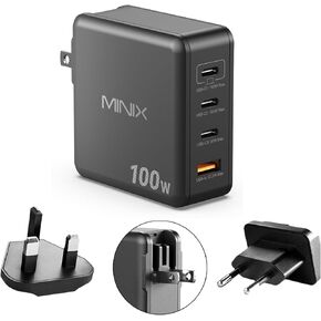 MINIX 100W USB C Charger, 4-Port USB-A/C Foldable Fast PPS Gan Charger (Max 100W/30W/22.5W), Compatible with MacBook Pro/Air, iPad, iPhone 15/16 Pro, Galaxy S24, and More for Home, Traveling