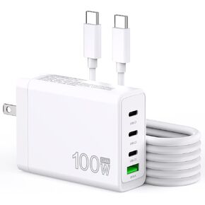 100W USB C Charger GaN 4 Port Type C Charging Station Hub Block Wall Charger Power Strip Adapter Plu for Compatible with MacBook Pro/Air iPad iPhone16/15/14/13/12 Pro Max Dell XPS Pixel Note Galaxy