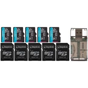 Kingston 128GB MicroSDXC Canvas Go Plus Memory Card (5-Pack) Bundle with Focus All-in-One High-Speed Card Reader (4 Items)