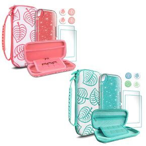 TIKOdirect Carrying Case for Switch lite, Shockproof Portable Travel Bag with Glitter Galaxy cover, Screen Protectors and Cute Leaf Thumb Grips Caps, Animal Crossing