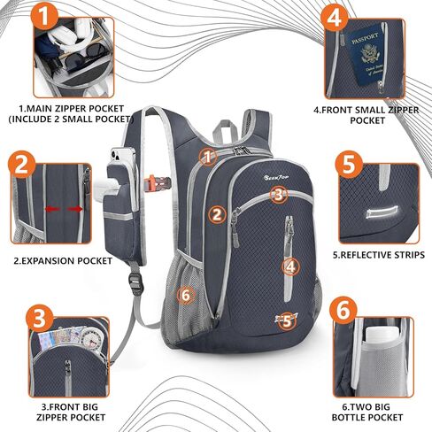 Seektop Small Hiking Backpack 12L to 15L Expandable Travel Packable Waterproof Daypack Lightweight Hiking Bag for Women Men in Kuwait