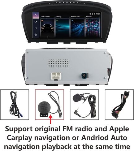 Car Stereo for BMW 3/5 Series CIC System Touchscreen with Wireless CarPlay Android Auto Car Radio Receiver Multimedia iDrive System Retained Retrofit for E60/E61/E90/E91/E92/E93 (2008-2013) in Kuwait