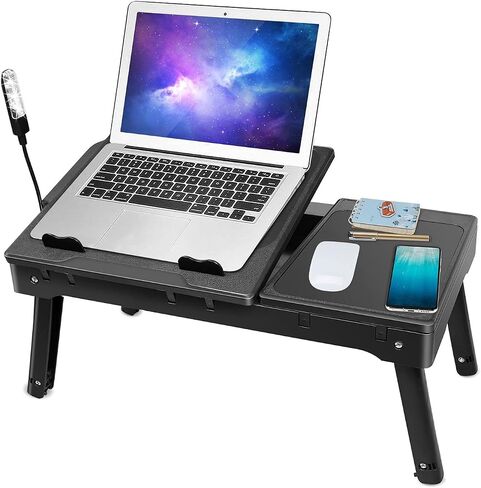 iMountek Laptop Table Bed Notebook Desk-Multi-Functional Laptop Bed Table Tray with Internal Cooling Fan, Laptop Desks with LED Light, 4 USB Ports, Storage, Mouse Pad (black) in Saudi Arabia