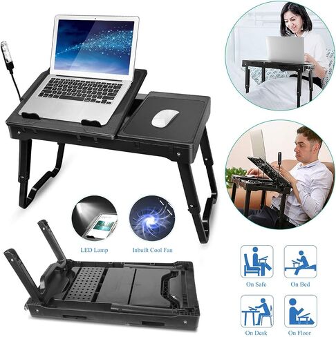 iMountek Laptop Table Bed Notebook Desk-Multi-Functional Laptop Bed Table Tray with Internal Cooling Fan, Laptop Desks with LED Light, 4 USB Ports, Storage, Mouse Pad (black) in Saudi Arabia