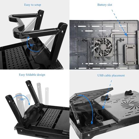 iMountek Laptop Table Bed Notebook Desk-Multi-Functional Laptop Bed Table Tray with Internal Cooling Fan, Laptop Desks with LED Light, 4 USB Ports, Storage, Mouse Pad (black) in Saudi Arabia