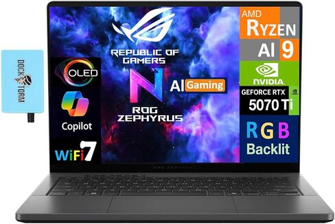 ASUS ROG Zephyrus G14 Latest 2025 AI Gaming Laptop Copilot + PC 14.0" 2.8K OLED 120Hz Display (AMD Ryzen AI 9 HX 370, GeForce RTX 5070 Ti 12GB, 32GB LPDDR5X, 2TB SSD, RGB KB, Win 11 Pro) w/DKZ Hub in Kuwait