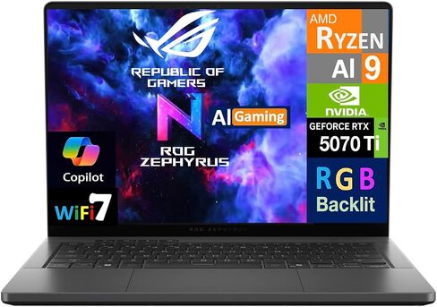 ASUS ROG Zephyrus G14 Latest 2025 AI Gaming Laptop Copilot + PC 14.0" 2.8K OLED 120Hz Display (AMD Ryzen AI 9 HX 370, GeForce RTX 5070 Ti 12GB, 32GB LPDDR5X, 2TB SSD, RGB KB, Win 11 Pro) w/DKZ Hub in Kuwait