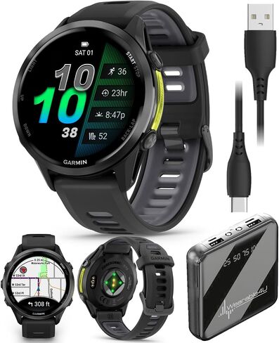 Wearable4U Garmin Forerunner 970 Titanium Smartwatch with Whitestone Case and Whitestone/Translucent Amp Yellow Band, AMOLED Display Power Bank Bundle in Saudi Arabia