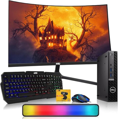 Dell Optiplex Tiny Mini Desktop PC ، Intel Core I5 ​​، RAM 32GB ، 1 تيرابايت SSD مع شاشة منحنية مزدوجة 27 بوصة ، Mouse RGB Keyboard Mouse ، RGB Soundbar و WebCam Windows 11 Pro (متجدد) in Saudi Arabia