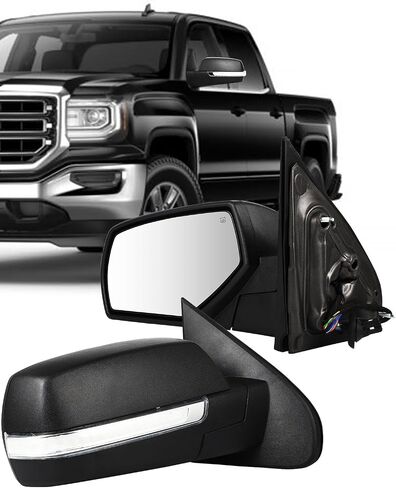 ECCPP مرايا السحب اليدوية تصغير زوج المرايا استبدال زوج مناسب لـ 1999-2006 لـ Chevy لـ Silverado لـ GMC لـ Sierra Driver والركاب التحكم اليدوي الجانبي بدون تسخين وأسود فاتح in Saudi Arabia