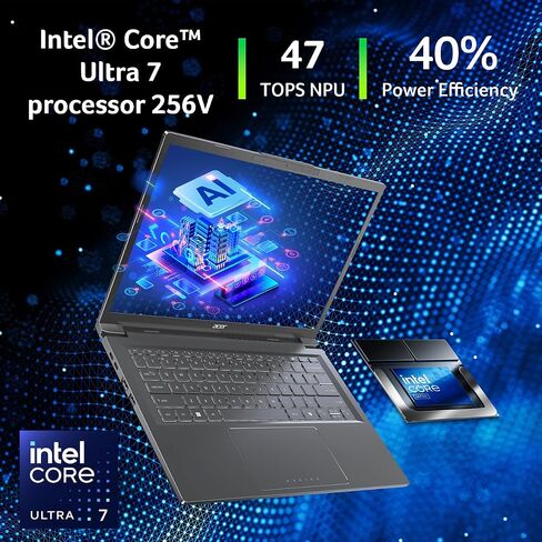 Acer Aspire 14 AI Copilot+ PC | 14" WUXGA Display | Intel Core Ultra 7 Processor 256V | NPU: Up to 47 Tops - GPU: Up to 64 Tops | Intel ARC 140V | 16GB LPDDR5X | 1TB SSD | Wi-Fi 6E | A14-52M-72S0 in Saudi Arabia