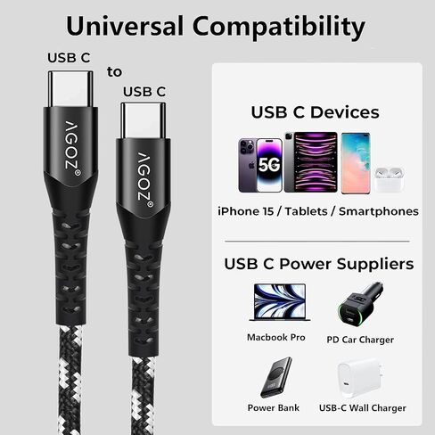 AGOZ USB C to USB C Cable Fast Charger Type C Cord for Razer Edge Gaming Handheld, Razer Wolverine V2 PRO Gaming Controller, Razer Kishi V2 for Android, Razer Opus X Headphones, Oculus Quest 2 (4ft) in Saudi Arabia