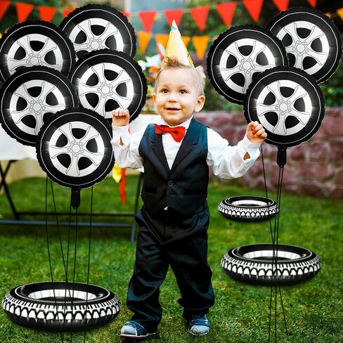 14 Pcs Car Decorations Racing Cars Birthday Party Supplies 4 Tire Tube Swim Ring Inflatable Tire Floats for Pool with 10 Balloons 18 Inch Race Balloons for Birthday Party (Wheel Style) in Saudi Arabia
