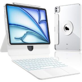 Wireless Keyboard Case for iPad Pro12.9-in (1-4 Gen) & iPad Air 13-in.(M3/M2), 360° Rotating Detachable Folio Case w/Touchpad, Backlit Keys, Pencil Holder, Laptop-Style iPad Keyboard, White