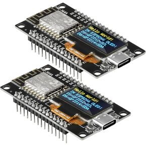 2Pcs ESP8266 Development Board with 0.96-Inch OLED Color Display, Type-C to Serial Port CH340 Driver NodeMCU ESP-12E Module Pin Header Soldered for Ar-DUI-no IDE