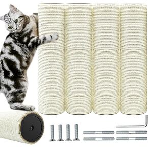Cat Scratching Post Replacement Pole，2 PCS 15.7in Cat Tree Replacement Post，Natural Sisal Cat Tree Replacement Parts with M8 Screws，Cat Scratch Post Replacement for Refurbishment (15.7in/40cm)