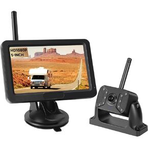 RV Wireless Backup Camera with 5" HD Monitor Quick Install Plug & Play for Furrion Pre-Wired RV Camera System IP68 Night Vision for RV Truck Wheel Skid Steer Horse Trailer Hitch Camera..