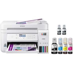 Epson Ecotank Wireless Color All-In-One ET-3850 Supertank Inkjet Printer for Home Office ، Scanner ، Copier ، ADF و Ethernet ، Printing Mobile ، مع زجاجة الحبر الأسود المكافأة وكابل USB