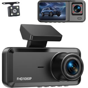 3 Channel Dash Cam Front and Rear, 1080P Dash Camera for Cars, Dashcam Three Way Triple Car Camera with IR Night Vision, Loop Recording, G-Sensor, HDR, 24 Hours Recording