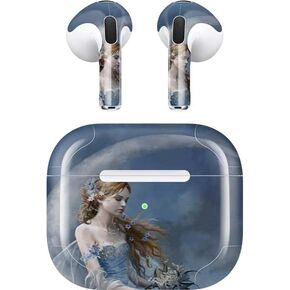 Skinit Decal Audio Skin Compatible with Apple AirPods (3rd Gen, 2021) - Nene Thomas Fairy with Black Cat Sitting on Moon by Nene Thomas Design