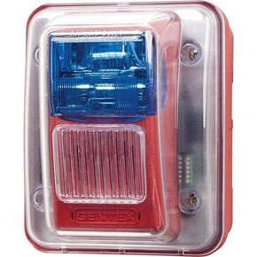 WGECB24-75PWB Evacuation Outdoor Wall Mount Horn/Strobe, 24VDC, 75CD, Weatherproof, No Marking, Blue Lens