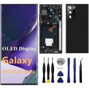 OLED for Samsung Galaxy NOTE20ultra 5G N985F N986U S986U1 LCD Display Touch Screen Digitizer Assembly NOTE20 Ultra Screen Replacement Support Fingerprint+S-Pen (with Black Frame+Back Cover+Tools)