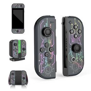 Switch Controller Compatible with Switch/OLED/Lite, Switch Joypad Replacement Controller, Switch Handheld Controller with 7 Colors RGB Light Effect（Black