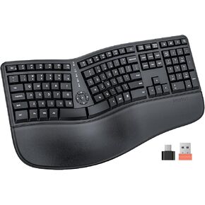 MEETION Ergonomic Keyboard, Wireless Computer Keyboard, Ergo Split Keyboard with Cushioned Wrist, Palm Rest, Curved, Natural Typing, Full Size Rechargeable for Windows/Mac/Laptop/PC, Black