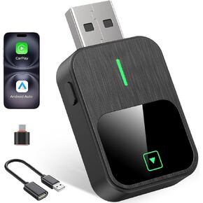 2-in-1 Wireless CarPlay & Android Auto Adapter with 1-Tap Switch & Reset, Wired to Wireless, Plug & Play USB/Type-C Dongle, Auto Connect, No Delay, Apple Car Play Wireless Adapter for iPhone & Android