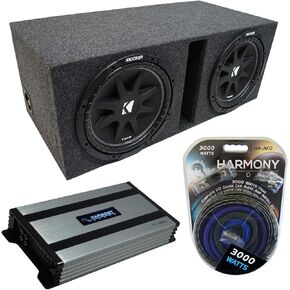 Harmony Audio Kicker Bundle Compatible with Universal Car C10 Comp Dual 10" Loaded Vented Port Sub Box Enclosure with HA-A800.1 Amplifier