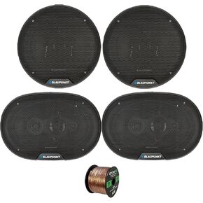 Blaupunkt 6" 40 Watt Max 3-Way Car Speakers (Pair) and 2x 6x9" 70 Watt Max 4-Way Car Speakers with 50 Feet 16 Gauge Wire