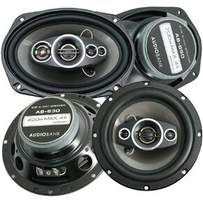 2X Audiobank AB-690 6x9-Inches 700 Watts + 2X Audiobank AB-630 6.5-Inch 400 Watts Maximum Power Handling 4-Way Coaxial Car Audio Speakers Impedance 4 Ohms