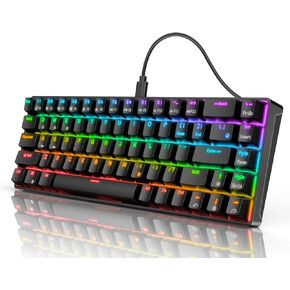 RK ROYAL KLUDGE RK68 (RK855) 65% Mechanical Gaming Keyboard, RGB Backlit Ultra-Compact 60% Layout 68 Keys Wired Keyboard, Hot Swappable Keyboard with Stand-Alone Arrow/Control Keys, Red Switch, Black