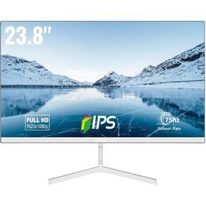 24inch PC Monitor 1920x1080P 75Hz IPS White Gaming Monitors Screen with HDMI VGA Ultra Thin Frameless Eye Care, Full HD Computer Monitor