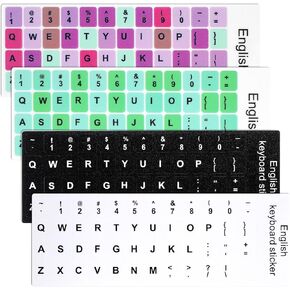 4 Pcs Keyboard Stickers, Universal Keyboard Replacement Letters Colorful Keyboards Stickers Letters for PC Laptop Notebook Computer Desktop (Black, White, Green, Purple)
