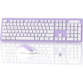 Wireless Keyboard Mouse Combo - 2.4Ghz Office Quiet Keyboard and Mouse Wireless - 104 Keys Full Size Ergonomic Keyboard for Laptop, Computer, PC, Notebook (Full Size Purple White)