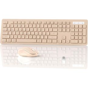 Wireless Keyboard Mouse Combo - 2.4Ghz Office Quiet Keyboard and Mouse Wireless - 104 Keys Full Size Ergonomic Key Board for Laptop, Computer, PC, Notebook (Full Size Khaki)