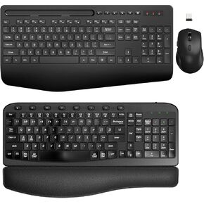 SABLUTE 2 Pack Wireless Keyboard and Mouse & Wireless Ergonomic Keyboard with Wrist Rest, 2.4G Lag-Free, Full Size Cordless Keyboards for Computer, Laptop, PC, Mac, Windows