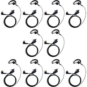 2 pin Earpiece Headset with PTT Mic G Shape for Motorola Cp200d Cp200 Cp100d Cp100 Cp185 Cls1410 Cls1110 bpr40 rdm2070d mag one dlr1060 bc130 m1 Walkie Talkies Two Way Radio,10 Pack