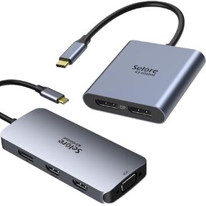 Selore&S-Global USB-C to Dual Displayport Adapter + Docking Station Multiple Monitor Power