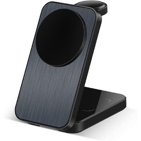 Foldable 3 in 1 Charging Station, Travel Magsafe Charger Stand for iPhone 16/15/14/13/12, Apple Watch and AirPods, Black (No Adapter
