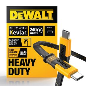 DEWALT Heavy Duty USB C to USB C Fast Charging Cable, Flat 240W USBC to USBC Charge Cable, High Speed Type-C Charging for iPhone 16 15 Pro Max, Samsung Galaxy, MacBook/iPad, Pixel, Kevlar Reinforced
