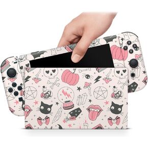 ZOOMHITSKINS Compatible with Switch Skin Cover Magical Pinky Halloween Black Cat Magic Vinyl Decal Sticker Wrap, Made in The USA