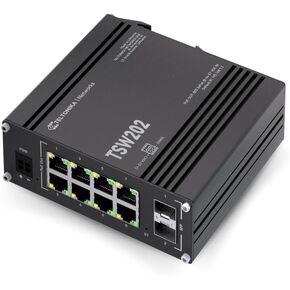 Teltonika TSW202 8 Ports Industrial L2+ Managed PoE Switch, 2 SFP Uplinks, Supports ProfiNET, EtherNet/IP, MRP, for Industrial Automation, IP Surveillance, and Networking