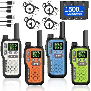 Walkie Talkies Long Range Rechargeable FRS 2 Way Radio for Adults Family NOAA Weather Receive Walky Talky with Earpiece VOX LCD Display Flashlight Type-C Charging for Camping,4Pack